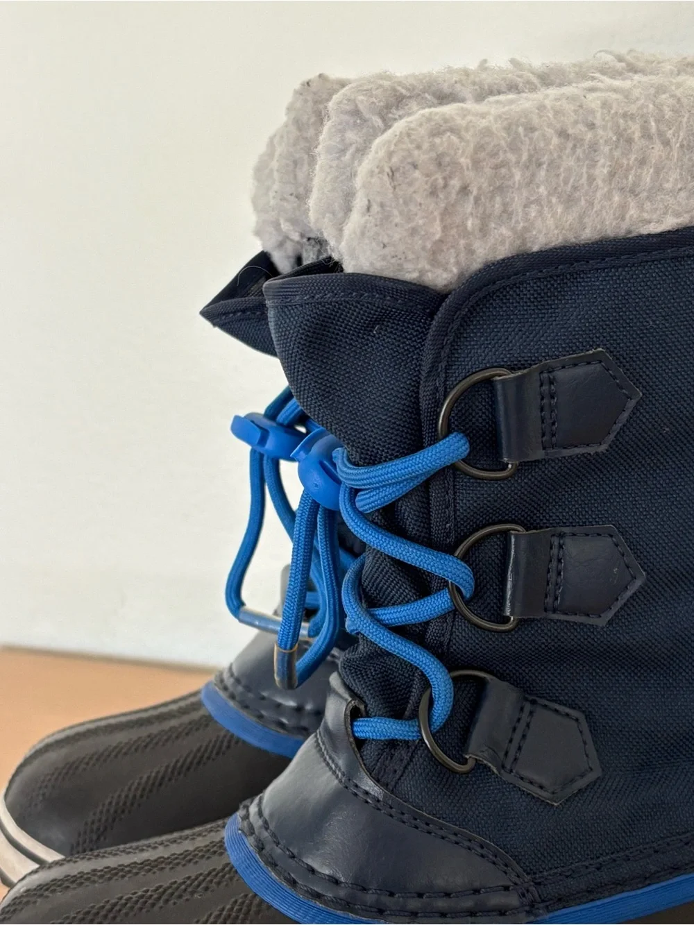 Sorel Navy and Black Kids' Snow Boots with Blue Lacing
